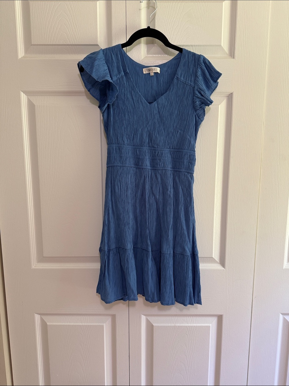 mine Blue Crinkle Mini Dress
